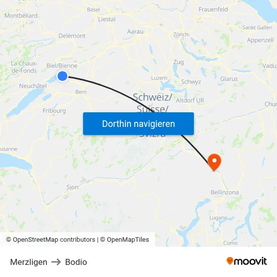 Merzligen to Bodio map