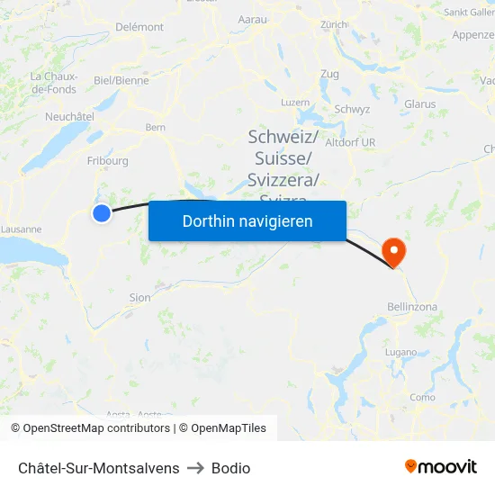Châtel-Sur-Montsalvens to Bodio map