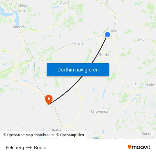 Felsberg to Bodio map