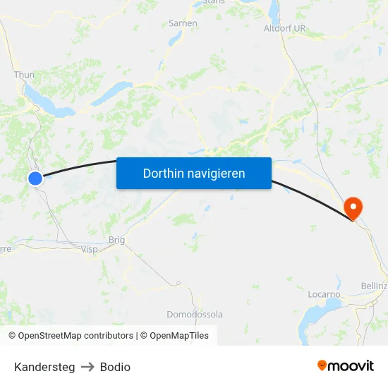 Kandersteg to Bodio map