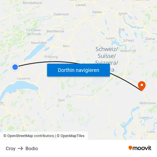 Croy to Bodio map