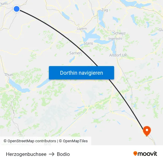 Herzogenbuchsee to Bodio map