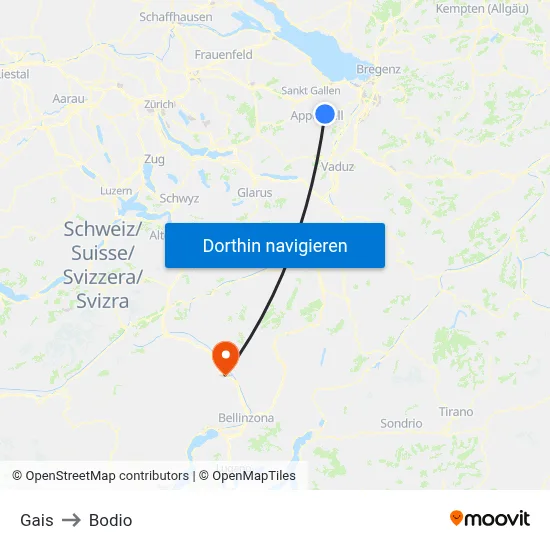 Gais to Bodio map