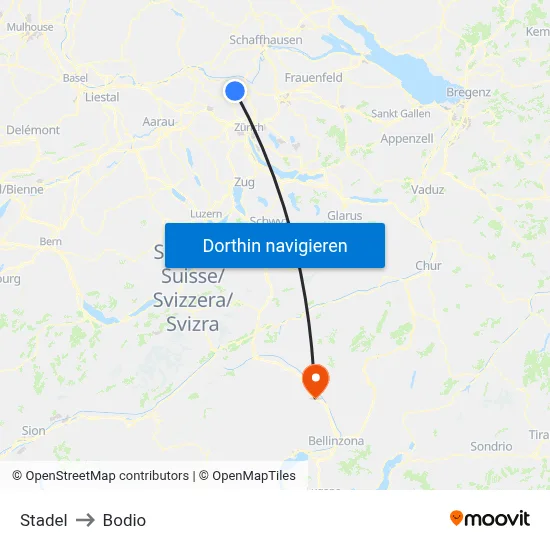 Stadel to Bodio map
