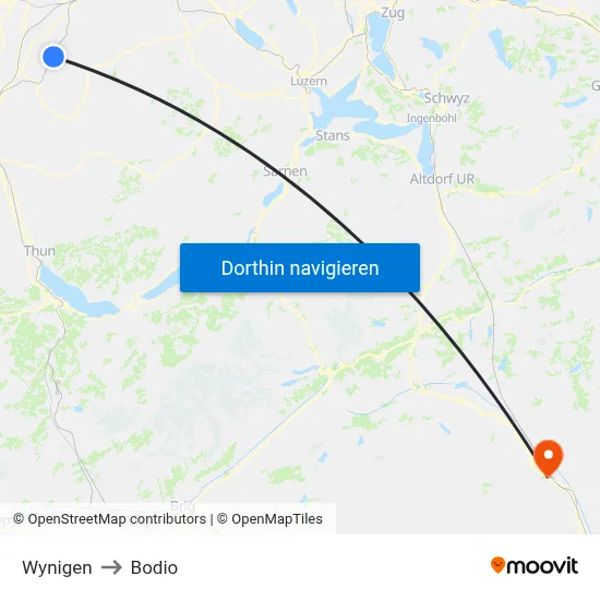 Wynigen to Bodio map