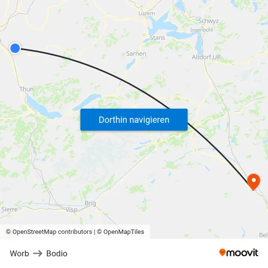 Worb to Bodio map