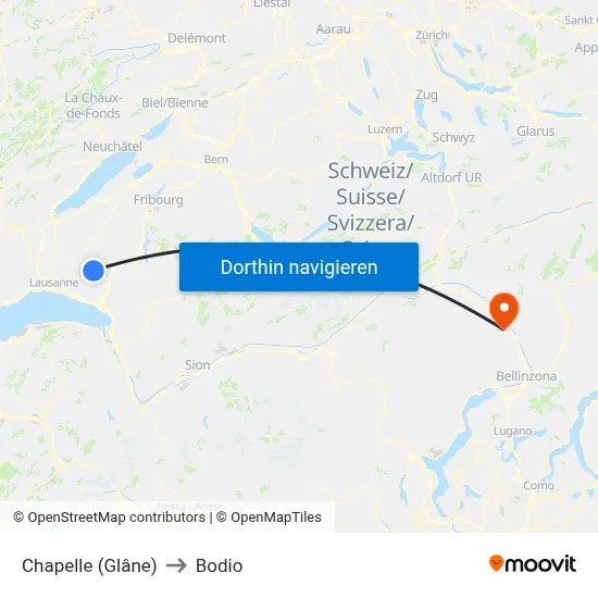 Chapelle (Glâne) to Bodio map