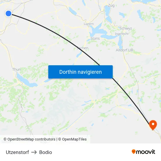 Utzenstorf to Bodio map