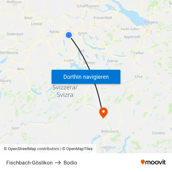 Fischbach-Göslikon to Bodio map