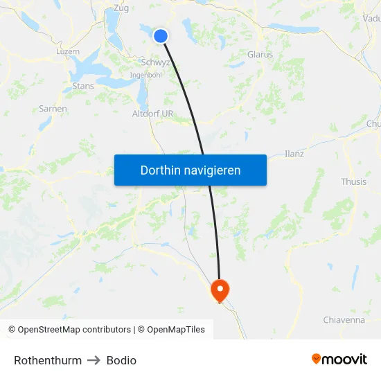 Rothenthurm to Bodio map