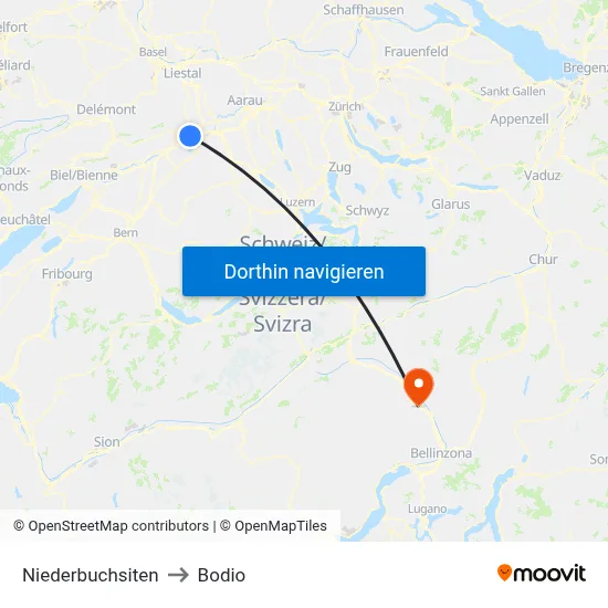 Niederbuchsiten to Bodio map