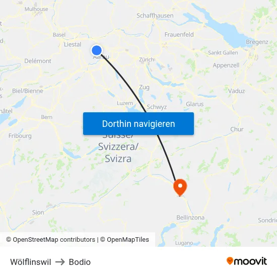 Wölflinswil to Bodio map