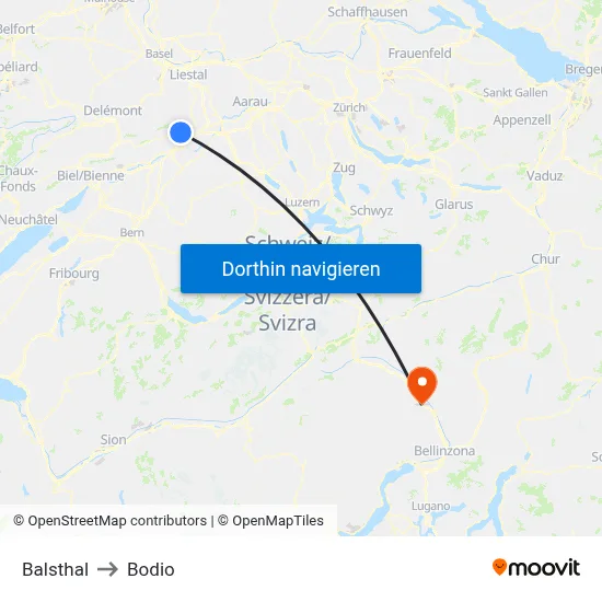 Balsthal to Bodio map