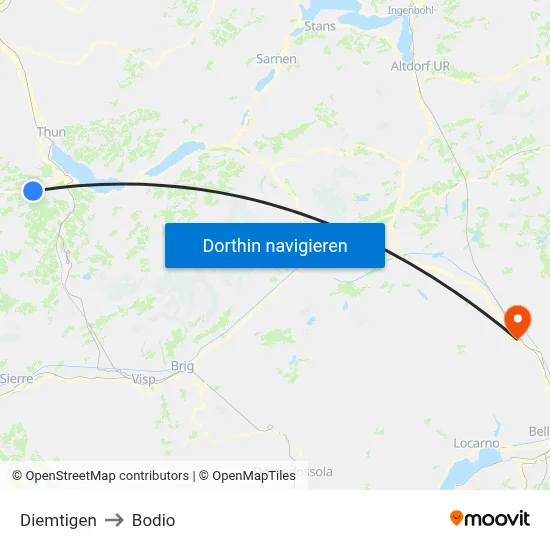 Diemtigen to Bodio map
