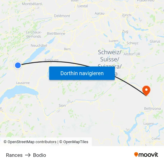 Rances to Bodio map