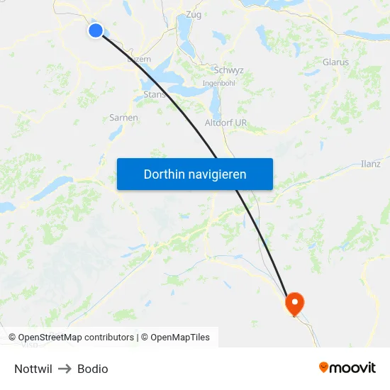 Nottwil to Bodio map