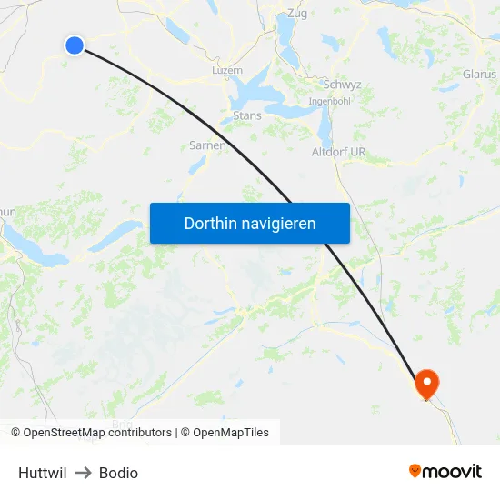 Huttwil to Bodio map