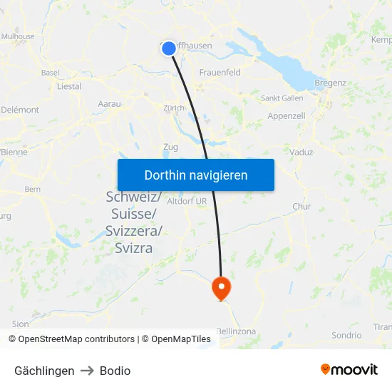 Gächlingen to Bodio map