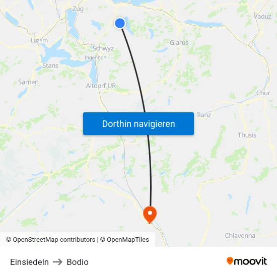 Einsiedeln to Bodio map