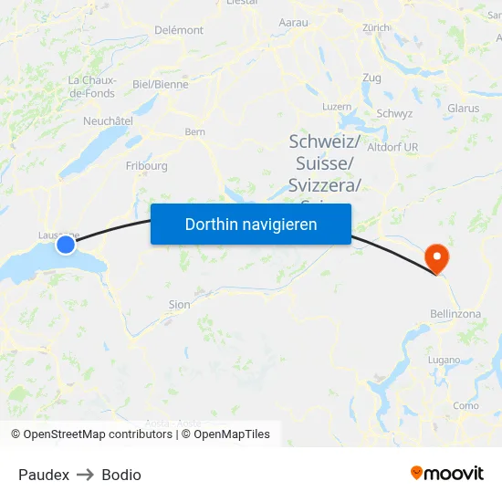 Paudex to Bodio map