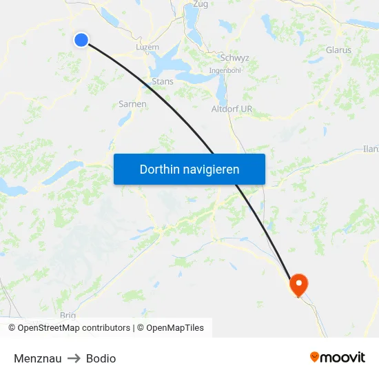 Menznau to Bodio map