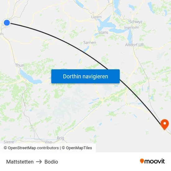 Mattstetten to Bodio map