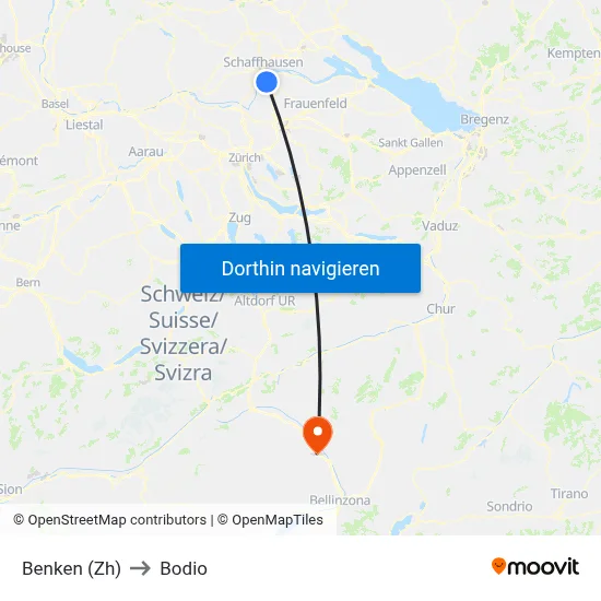 Benken (Zh) to Bodio map
