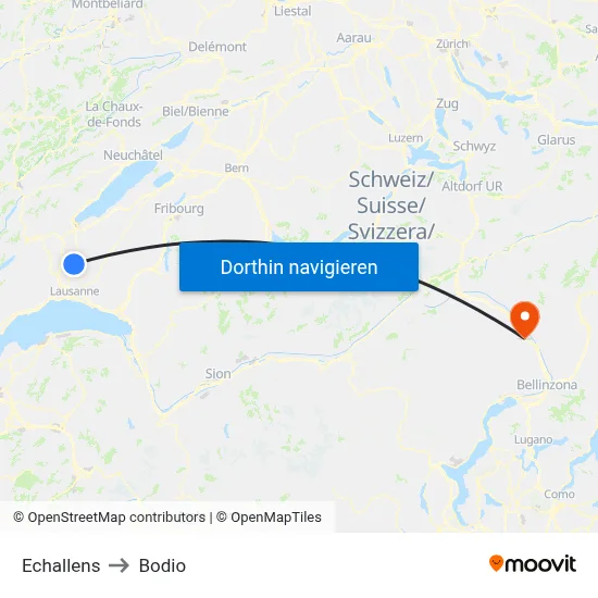 Echallens to Bodio map