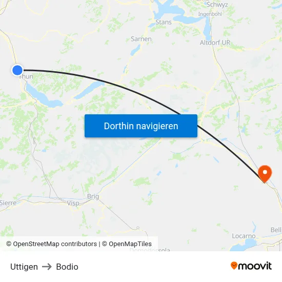 Uttigen to Bodio map