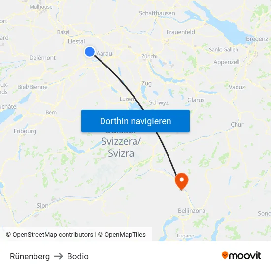 Rünenberg to Bodio map