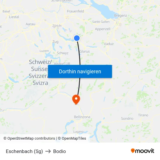 Eschenbach (Sg) to Bodio map