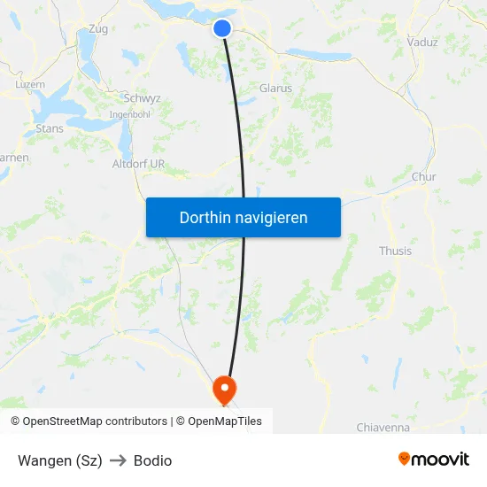 Wangen (Sz) to Bodio map