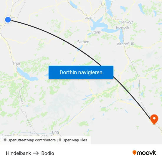Hindelbank to Bodio map