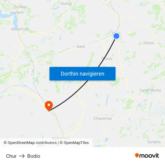 Chur to Bodio map