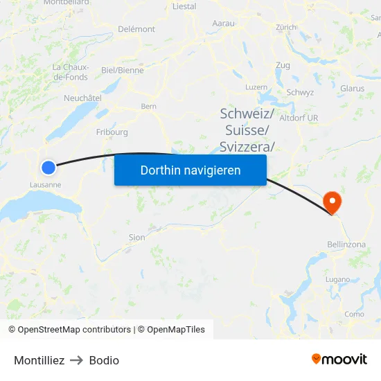 Montilliez to Bodio map