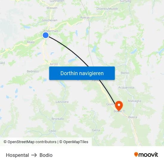 Hospental to Bodio map