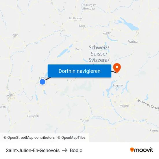 Saint-Julien-En-Genevois to Bodio map