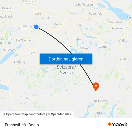 Erschwil to Bodio map