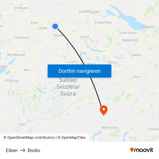 Eiken to Bodio map
