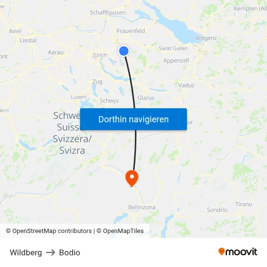 Wildberg to Bodio map