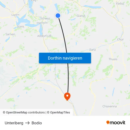 Unteriberg to Bodio map