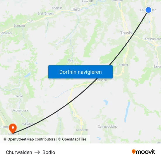 Churwalden to Bodio map