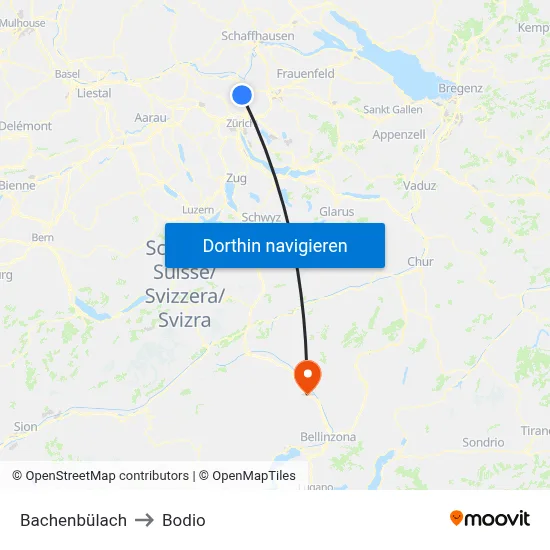 Bachenbülach to Bodio map