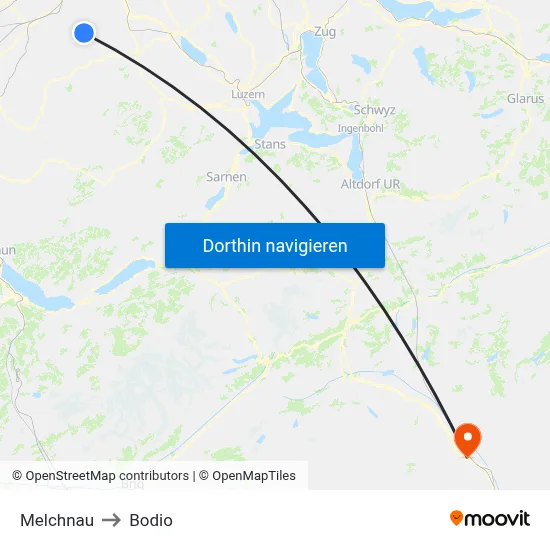 Melchnau to Bodio map
