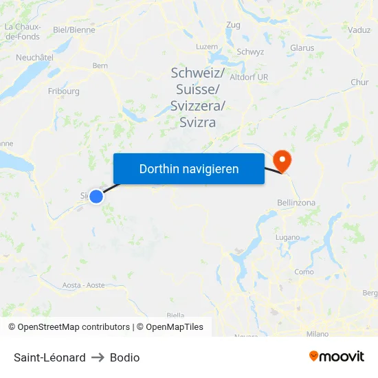 Saint-Léonard to Bodio map