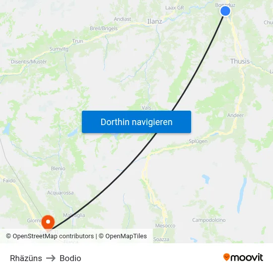 Rhäzüns to Bodio map