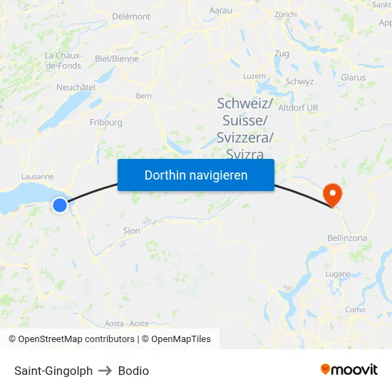 Saint-Gingolph to Bodio map