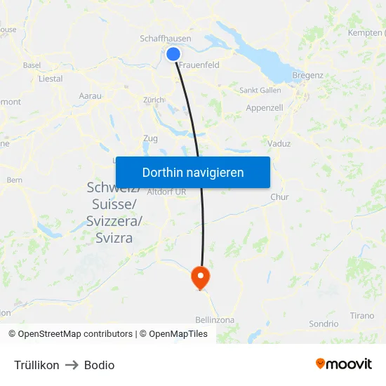 Trüllikon to Bodio map