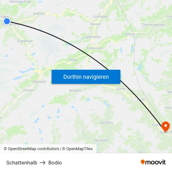 Schattenhalb to Bodio map