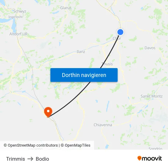 Trimmis to Bodio map